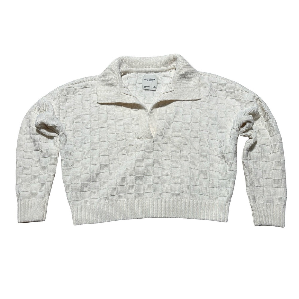 Abercrombie Fitch Collared Sweater Cropped Checkerboard Stitch Pullover SM 24x20